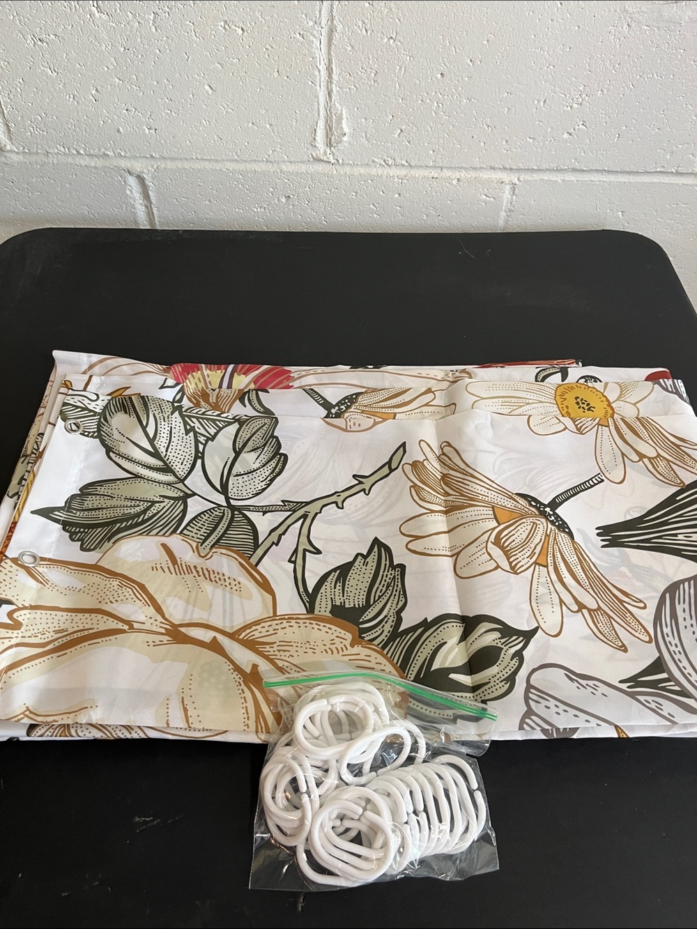 Harvest Floral Standard Size Shower Curtain and Rings- NWOT